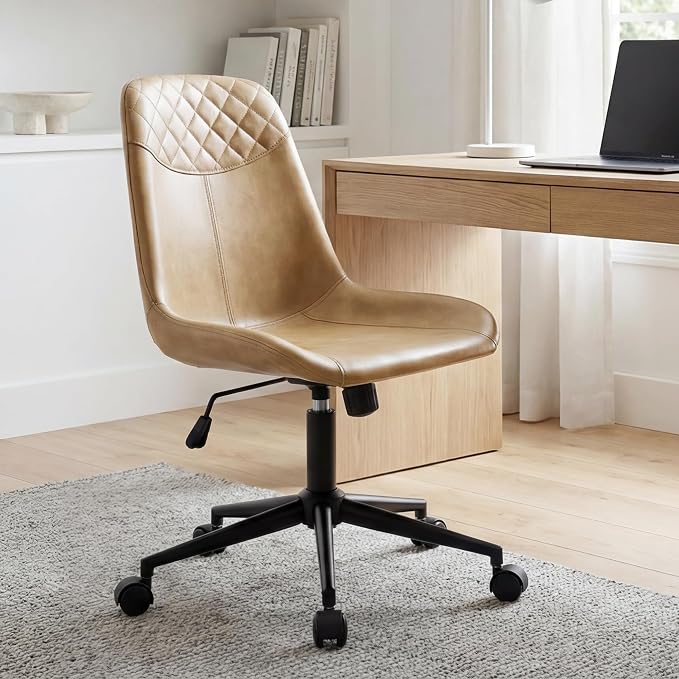 DUHOME Modern PU Leather Office Chair Desk Chair Swivel Computer Chair Camel