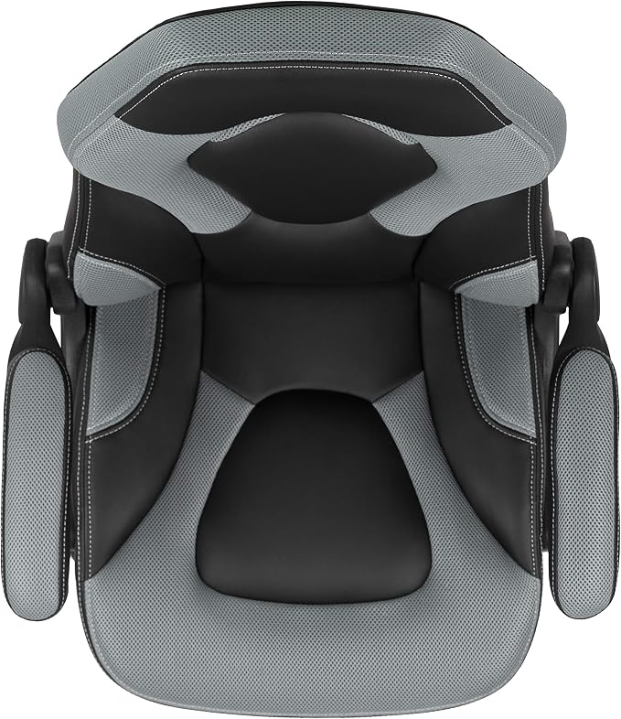Flash Furniture X10 High-Back LeatherSoft Racing Style Gaming Chair with Flip-Up Arms, Ergonomic Padded Swivel Computer Chair, Gray/Black