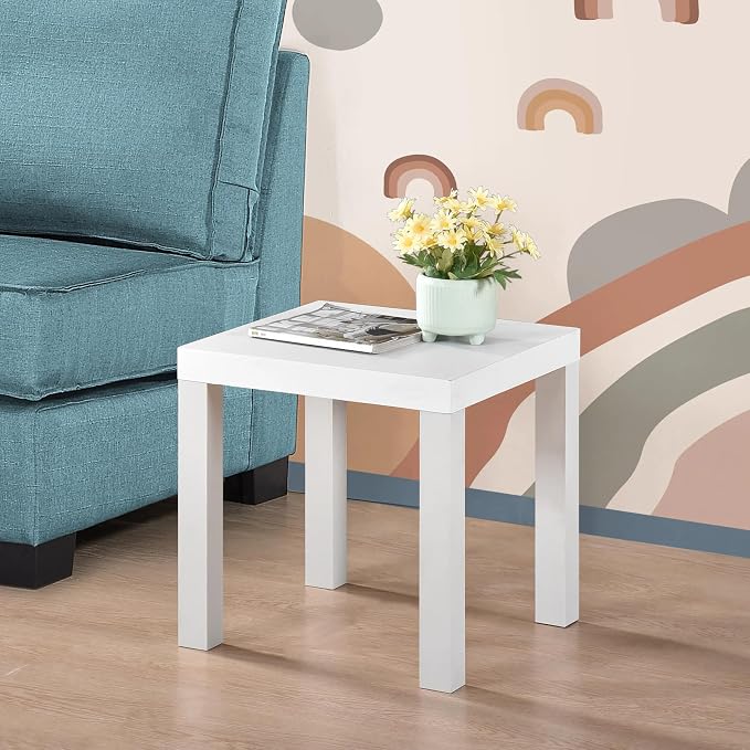 Kings Brand Furniture Zayne Modern Square Wood Parsons Side End Table for Bedside Use, Nightstand, Bedroom, Living Room, or Office (White)