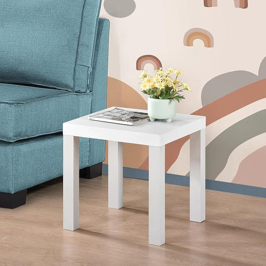 Kings Brand Furniture Zayne Modern Square Wood Parsons Side End Table for Bedside Use, Nightstand, Bedroom, Living Room, or Office (White)