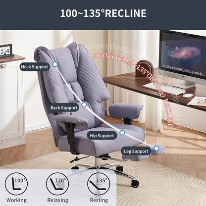 EXCEBET Big and Tall Office Chair 400lbs Wide Seat, Leather High Back Executive Office Chair with Foot Rest, Ergonomic Chairs Lumbar Support for Lower Back Pain Relief (Light Purple)