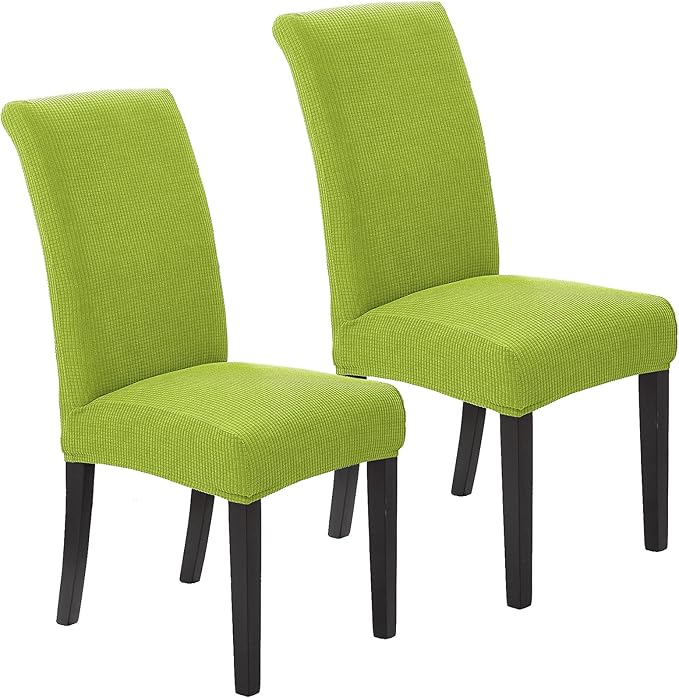 Chair Covers for Dining Room Set of 2, Stretchy Dining Chair Covers, Textured Jacquard Kitchen Chair Slipcovers, Classy Decor for Home and Banquet (Apple Green, 2 Pack)