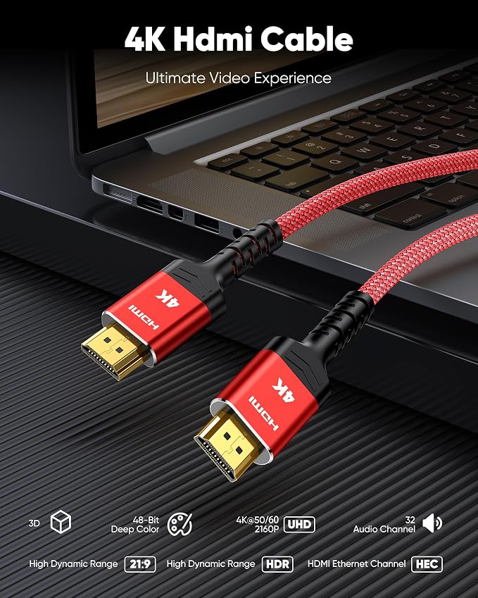 Highwings 4K Short HDMI 2.0 Cable 1.5FT/0.5m - 4K@60Hz HDR Braided HDMI Cord, 18Gbps High Speed with Ethernet/ARC, 3D, HDCP 2.2, ARC, Compatible for PS-5/4/3/4K HDTV/Monitor/Projector/Streaming Media