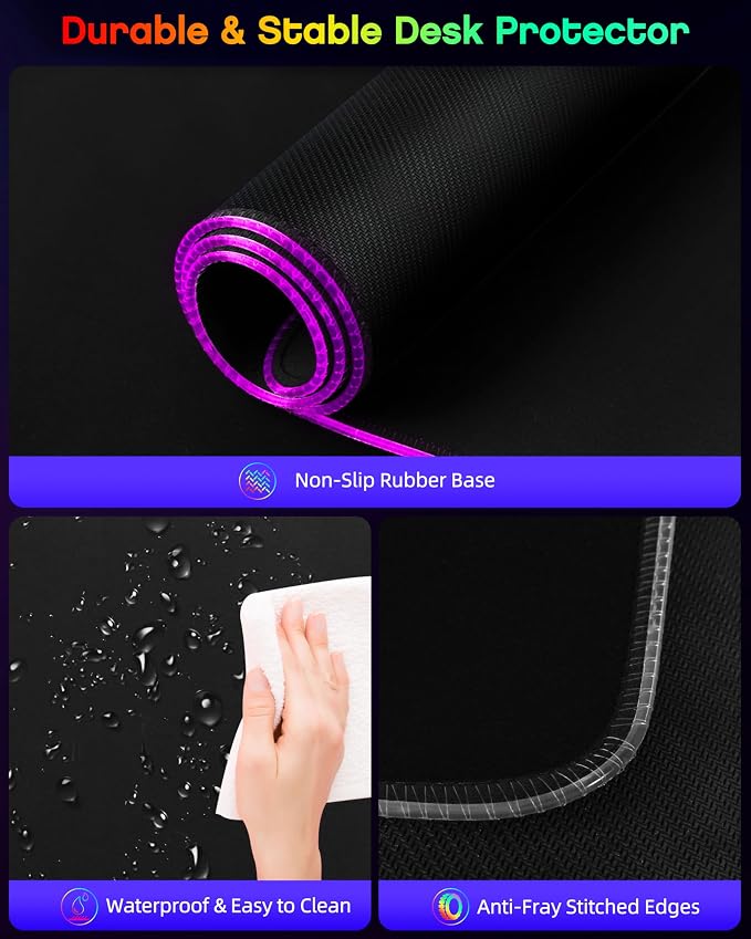 Wireless Charging Mouse Pad with Phone Stand, 31.5"x15.8" Large | Gaming Mousepad RGB Desk Mat, Smooth Glide, Stitched Edge, Non-Slip Rubber Base, Waterproof Keyboard Mat, with Adatper
