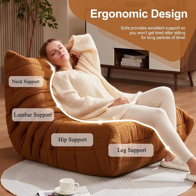 Hobestluk Adults Bean Bag Chair Faux Fur BeanBag Couch for Living Room | Brown Teddy,Ergonomic Design,Memory Foam,UltraSoft,Anti-slip Bottom,No Assembly Required,Decorative Style for Living Room