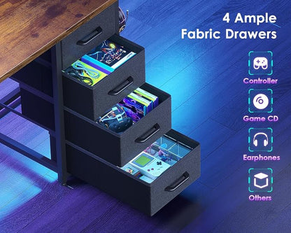 ODK 55 Inch Computer Desk with 4 Drawers, Office Desk with Power Outlets, Printer Shelf & Storage Shelves, Large Writing Study Table for Home, Bedroom, Study or Gaming Setup, Vintage