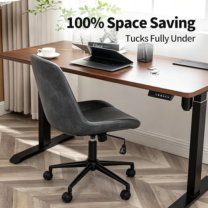 DUHOME Modern PU Leather Office Chair Desk Chair Swivel Computer Chair Grey