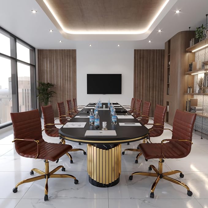 LeisureMod Harris Modern Ergonomic Executive Office Chair, High-Back Leather Conference Desk Chair with Adjustable Height, Tilt Control, 360° Swivel & Gold Frame for Home Office