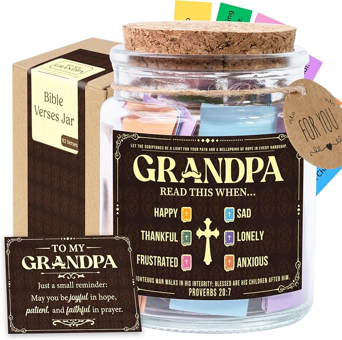 Bible Verse Jar for Grandpa, Fathers Gift for Grandpa, Scripture Jar Gift for Grandfather, 92 Encouraging Bible Verses, Religious Gifts for Men