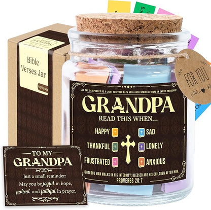 Bible Verse Jar for Grandpa, Fathers Gift for Grandpa, Scripture Jar Gift for Grandfather, 92 Encouraging Bible Verses, Religious Gifts for Men