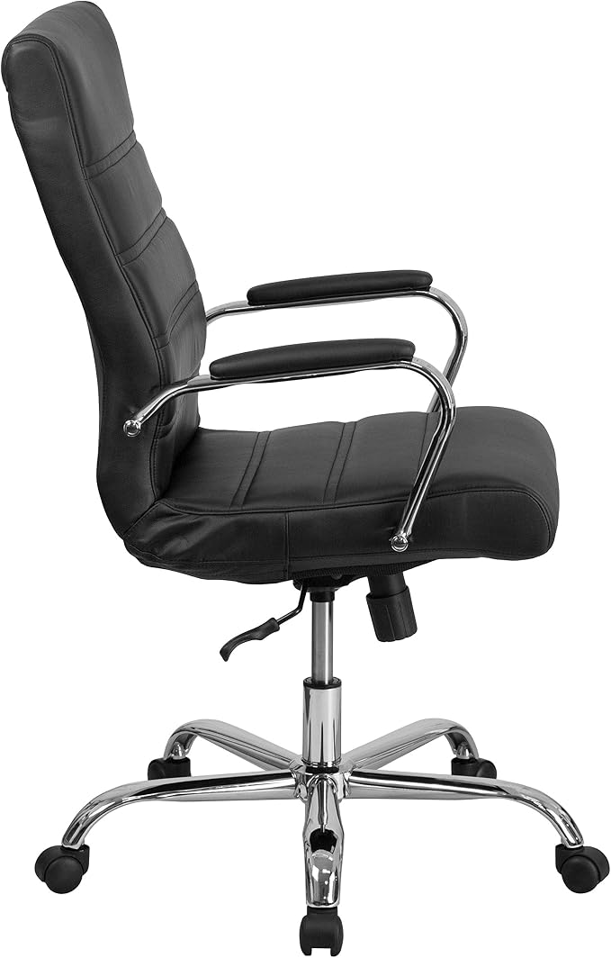 EMMA + OLIVER Faux Leather High-Back Swivel Home Office Desk Chair with Wheels, Padded Seat, and Armrests, Adjustable Height Multipurpose Office Chair, Black/Chrome