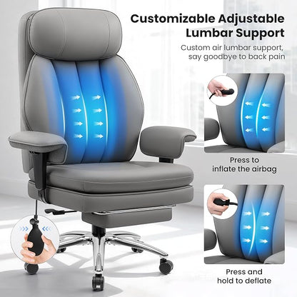 BestGlory Big and Tall Office Chair with Lumbar Support, Executive Leather Computer Desk Chair, Heavy Duty Comfortable Gaming Chair with Double Layer Cushion & Footrest for Home Office Gaming