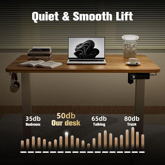 ERGOMAKER 35" Electric Standing Desk, Adjustable Height, Sit Stand Up Desk for Home Office & Computer Workstations, Memory Controller, Light Rustic Brown