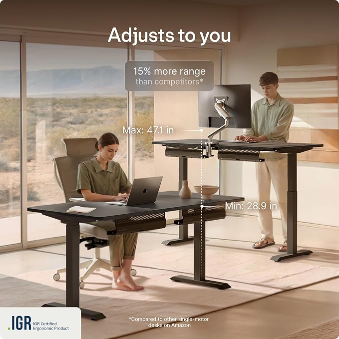 Desktronic HomeOne Standing Desk 60x30 — Ergonomic Sit Stand Home Office Desk, Made in Europe, Electric Dual Motor Height Adjustable, USB & USB-C Charging, Wobble-Free, Touchscreen, 3 Memory Presets