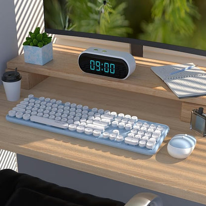 UBOTIE Colorful Wireless Keyboard and Mouse Combos, Retro Typewriter Floating Flexible Full-Sized Keys Computer Keyboard with Optical Mouse, 2.4GHz USB-A Connection for Windows Mac (Blue-White)