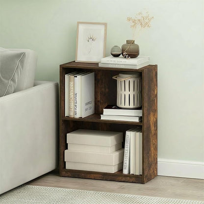 Furinno Gruen Book Shelf, 2-Tier Small Bookshelf, Bookcase with Open Shelf, 9.3 x 21.8 x 27, for Organization and Storage, for Living Room, Bedroom, Home Office, Amber Pine