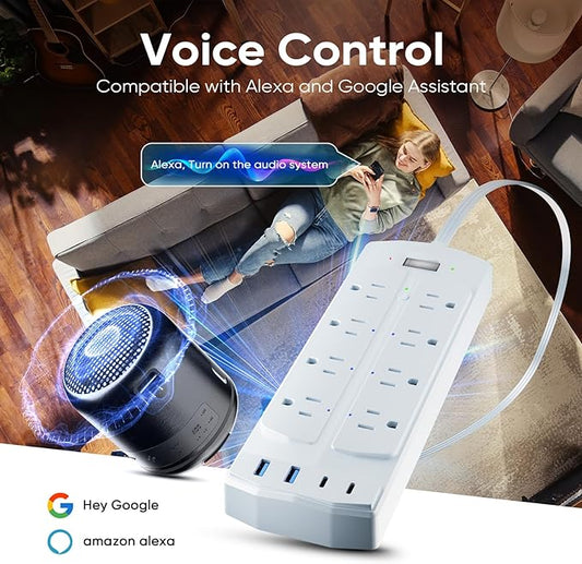 Smart Power Strip, Yozisital Charging Station with 6 Smart Outlets and 4 USB Ports, 5FT Flat Plug Extension Cord for Home Office, Compatible with Alexa & Google Home