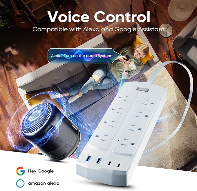 2 Prong Smart Power Strip, Yozisital 2 Prong to 3 Prong Outlet Adapter, 5FT Flat Plug Extension Cord with 8 Outlets 4 USB Ports for Home Office.