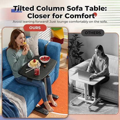 JOY worker Low Height Small Mobile Standing Desk for Couch, Height Adjustable TV Tray Table with 90° Foldable MDF Desktop, Portable Laptop Desk with Low Base & Lockable Hidden Casters, Black