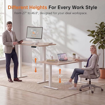 Electric Standing Desk 55 x 24 Inches Adjustable Height Sit Stand Up Desk for Home Office Computer Workstation Memory Preset with Wheels, Oak