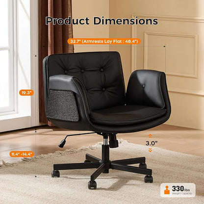 amseatec Criss Cross Chair with Natural Sisal Cat Scratch Pad, 5-Gear Adjustable Armrests, 360° Silent Casters,pet-Friendly Office, Gaming, Leisure, and Make up Vantiy Desk Chair(Black)