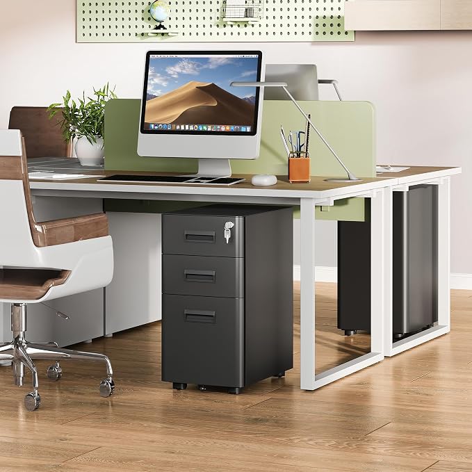 DEVAISE 3 Drawer File Cabinet with Lock, Under Desk Metal Filing Cabinet with Wheels for Home Office Organizer Letter/Legal/A4, Fully Assembled Except Casters, Black