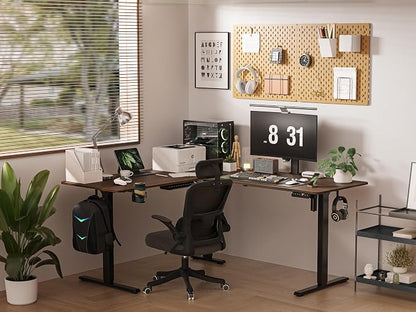 WALKINGDESK 63X55 Inches Reversible L Shaped Standing Desk Height Adjustable with Cup Holder, Electric Corner Computer Desk, Sit Stand up Home Office Desk, Ergonomic Gaming Desk, Black Walnut