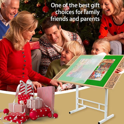BittPicc Puzzle Table Height Tilt Adjustable w/4 Drawers Cover Legs | for 1000-1500 Pieces,Easy to assemble,Compact Storage,Relieve Neck Back Pain ,Nnti-slip Felt Surface,Gifts for Puzzle Lovers