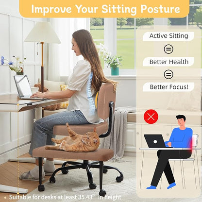 Criss Cross Legged Office Chair with Wheels,Swivel Meditation Chair for ADHD,Ergonomic Desk Chair with Thicken Adjustable Footstool,Fabric Sitting Fidgeting Kneeling Chair for Home Yoga Brown