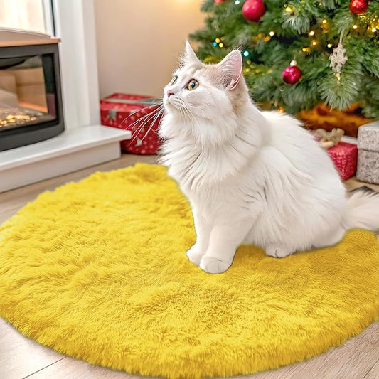 OLANLY Yellow Round Rugs for Bedroom - Machine Washable, 2 ft Circle Area Rugs for Living Room, Soft and Fluffy Shaggy Carpet for Teen Girl and Boys, Nursery Rooms, Dorms, Home Decor Aesthetic