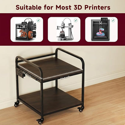 Heavy Duty 3D Printer Stand for Bambu Lab A1 Mini & FlashForge 5M | Reduces Printer Vibration, Supports 220 lbs, Adjustable Height, Built-in Power Hub, Mobile Tool Storage