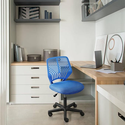 Topeakmart Armless Office Chair Mid Back Mesh Desk Chair Adjustable Height with Lumbar Support for Small Spaces, Blue