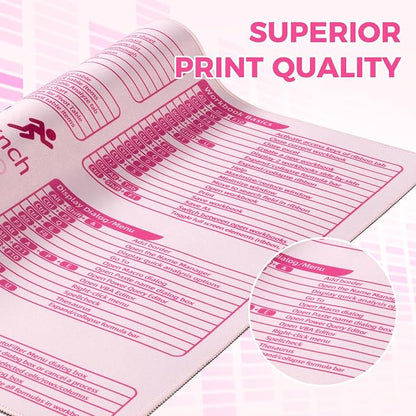 iCasso Pink Excel Cheat Sheet Desk Mat with Excel for Dummies,Excel Shortcuts Mousepad, Extended Large XXL Non-Slip Exel Mousepad with Stitched Edges,Computer Mats for Desktop Protector