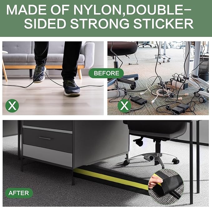 WILLBOND Carpet Cord Cover Cable Protector Floor Cover Cable Protector Management Only for Commercial Office Carpet(147.64 ft,Black and Yellow)
