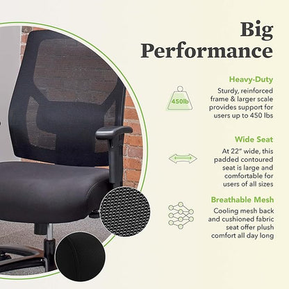 HON Crio Big and Tall Ergonomic Mesh Office Chair, Extra‑Wide High‑Back Desk Chair with Adjustable Arms, Lumbar Support, Heavy‑Duty Tilt Recline, Swivel Wheels, Black Frame, Black