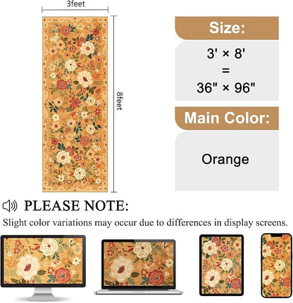DUKINO 3x8 Runner Rug, Washable Rug for Kitchen with Non Slip Backing, Soft Non Shedding & Low Pile Design Long Floor Carpet Runner for Hallway, Bathroom, Entryway, Laundry, Orange