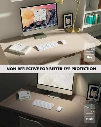 YSAGi Double-Sided Desk Pad, Leather Desk Mat, Eco Cork Desk Pad Protector, Large Mouse Pad for Desk, Waterproof Desk Blotter Pad, Desk Writing Pad for Office Work/Home (Beige/Cork,47.2" x 17")