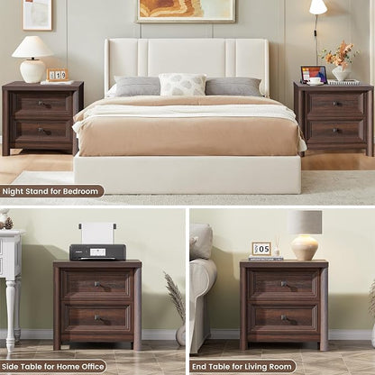 Standifurno Walnut Night Stand with Drawers, Rustic Washed Walnut Nightstand, Farmhouse Bed Side Table for Bedroom, Bedside End Table for Living Room, Bedroom Furniture, Large Storage Wood Nightstand