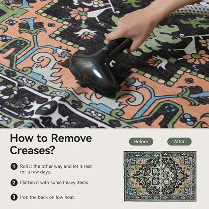 Lofus 8x10 Area Rugs, Large Area Rug for Living Room, Floral Washable Area Rug for Bedroom, Office, Dining Room, Non-Slip Vintage Boho Rug, Low-Pile Soft Carpet, Traditional Oriental Style, Dark Green