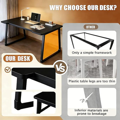 Computer Desk 39.4 Inch Small Office Desk with Wood Top and Metal Frame, Study Writing Desk for Home, Bedroom, Gaming, U-Shaped Leg Design, Modern Simple