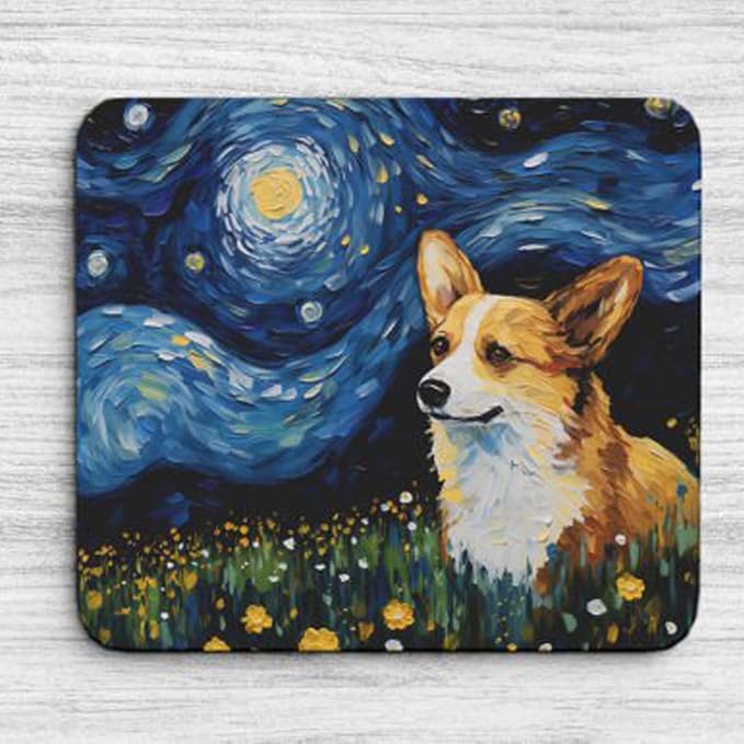 Starry Night Dog Mouse Pad for Home Office Gaming Working Desk Computer Desktop Accessories Non-Slip Rubber Mouse Pad for Dog Lovers (Corgi #2)