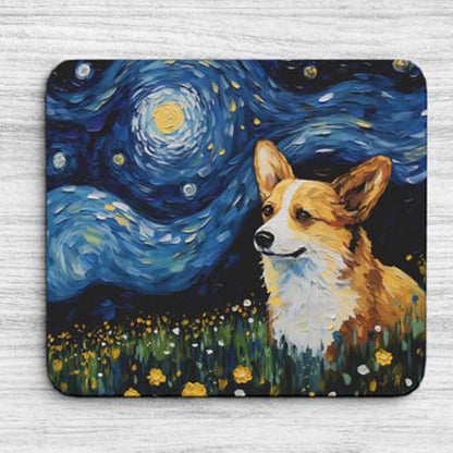 Starry Night Dog Mouse Pad for Home Office Gaming Working Desk Computer Desktop Accessories Non-Slip Rubber Mouse Pad for Dog Lovers (Corgi #2)