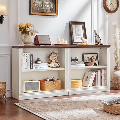 RWYHG 30" White Bookshelf Set of 2,2-Tier Thick Wood Book Shelf with Adjustable Shelve,Free Standing Farmhouse Bookcase with Open Display Storage,Floor Vintage Bookshelves for Living Room,Office