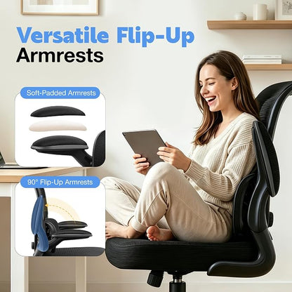 ALLGOD Ergonomic Office Chair, Breathable Mesh Ergonomic Desk Chair with Adjustable Lumbar Support, Flip-up Armrests, Computer Chairs Comfortable for Home, Office, Work, 300lbs, Black (6Pack)
