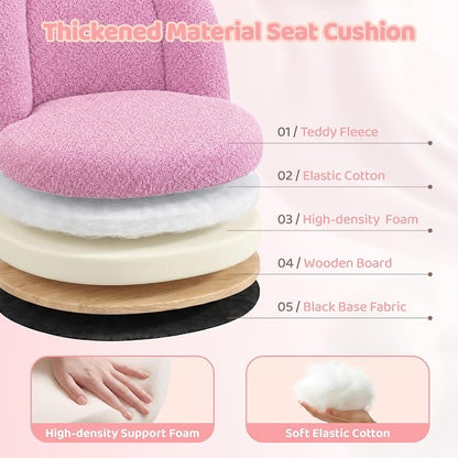 DurayLoly Vanity Chair Armless Cute Desk Chair with Wheels Soft Teddy Fleece Swivel Task Chair Adjustable Height & Silent Casters Ideal for Vanity Table, Bedroom & Dorm Lilac Purple