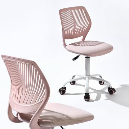 Armless Home Office Desk Chair, Colorful Task Chair with Soft Mesh Padded Cushion, Height Adjustable Swivel Study Computer Chair for for Girls Boys Teens (Pink Ⅰ, 1PC)