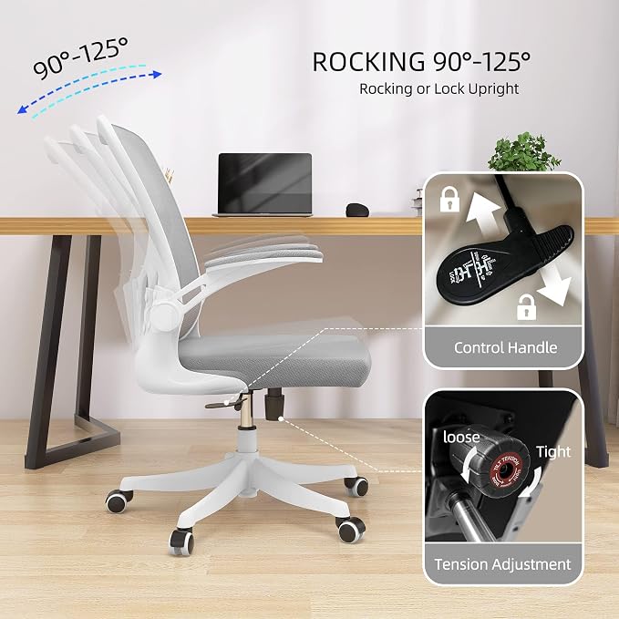 Ergonomic Office Chair, High-Back Mesh Computer Desk Chair with Adjustable Height, Lumbar Support, Flip-Up Armrests,headrest，and Swivel Rolling Design for Home and Office Use