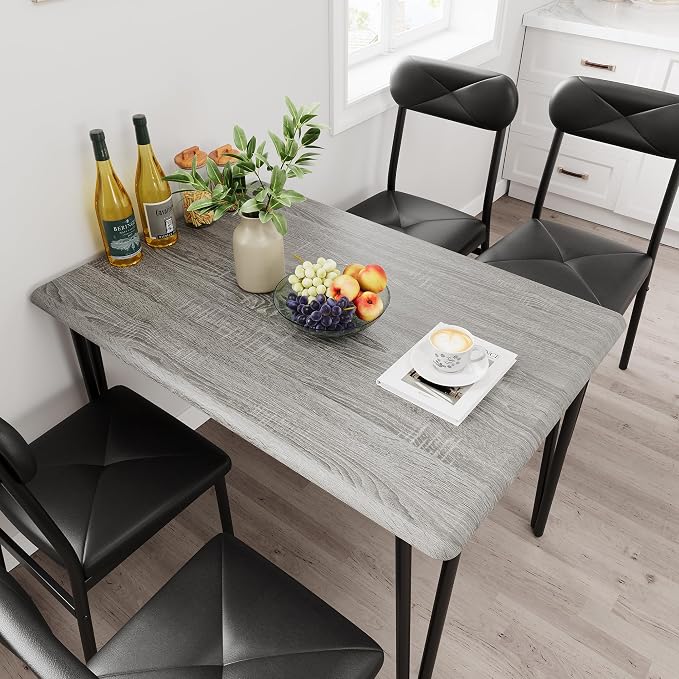 CABIHOME 4-Piece Compact Office Desk and Chair Set, Space Saving Dining Table and Chairs, Multi-Purpose MDF Table Set with Ergonomic Cushioned Chairs, Vintage Brown Waterproof, for Small Apartment/Kit