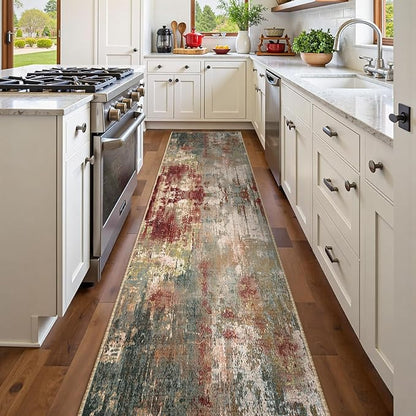 RELEANY Washable Area Rugs 2'x10' Non-Slip Modern Abstract Soft for Living Room Entryway Bedroom Kitchen, Print Pattern, Brown Rust Red Green Blue Multi
