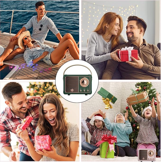 Dosmix Retro Bluetooth Speaker, Vintage Decor Mini Wireless Speaker, Cute Portable Small Speaker for Bedroom Desk Kitchen Office, Old Fashion Style Room Decor Speaker, Gift for Women Men Girls(Green)
